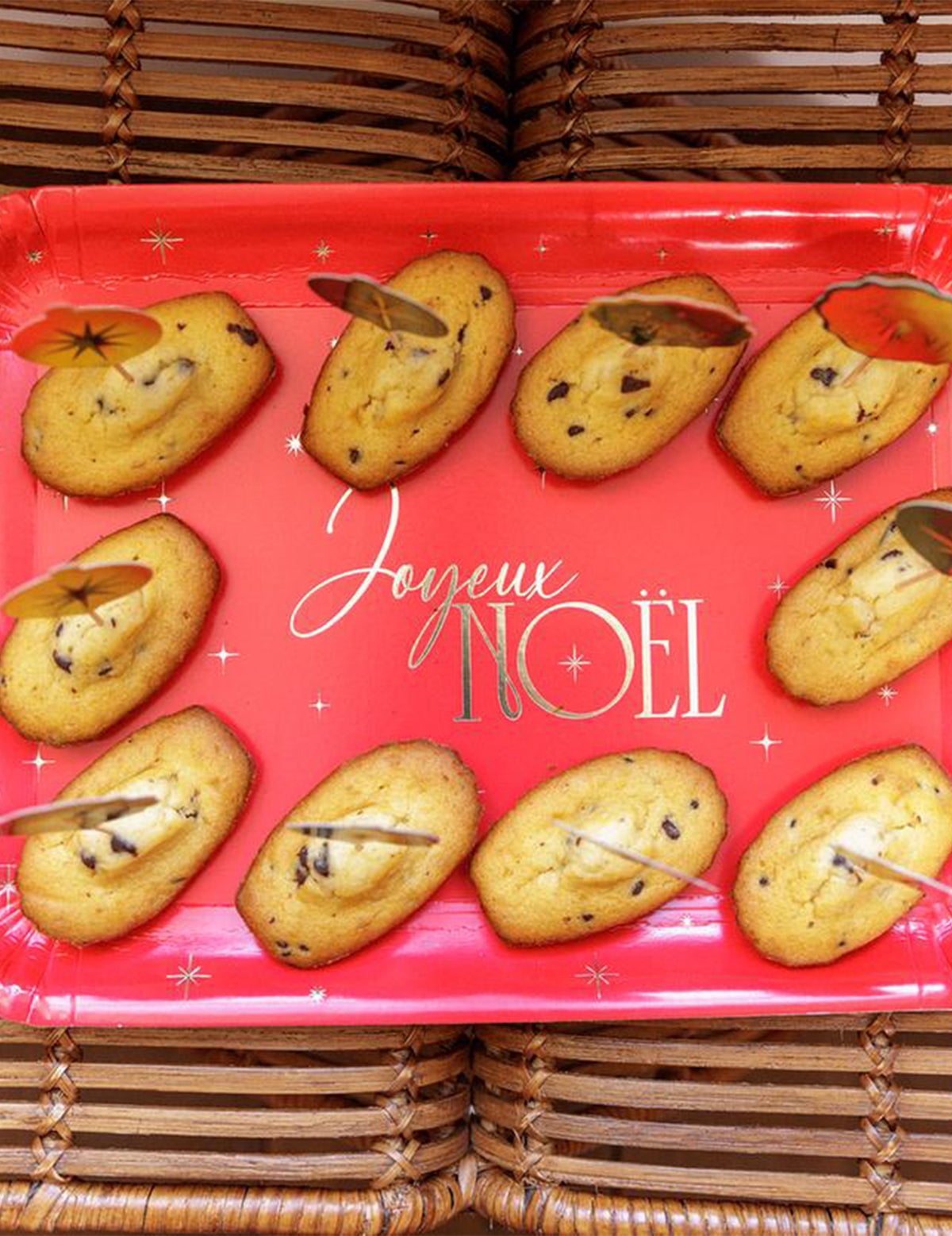 3 plateaux Joyeux Noël L'Intemporel en carton rouge et or 35 x 25,5 cm