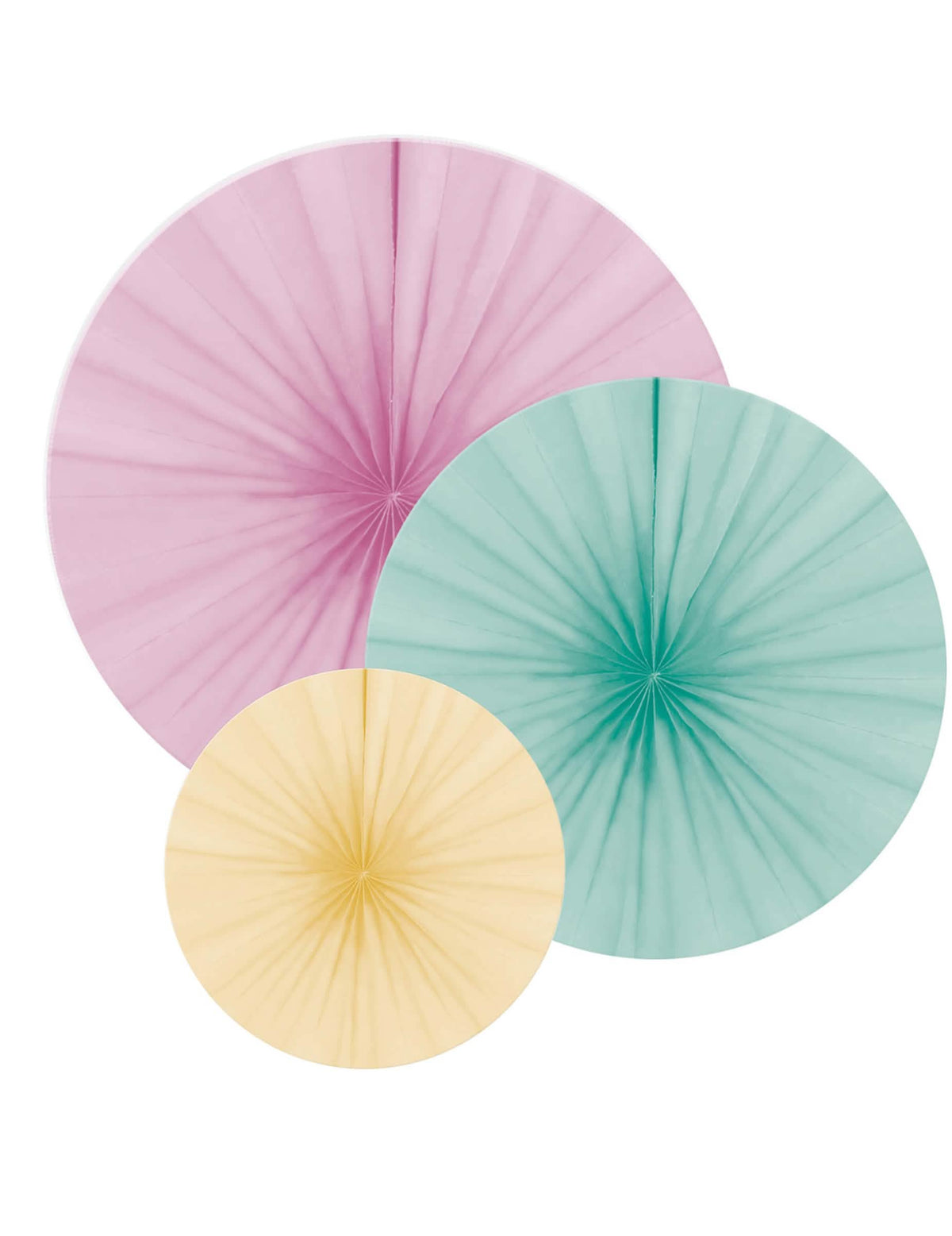 3 rosaces en papier pastel pour décoration rose menthe et jaune