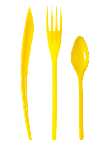 30 жълти пластмасови прибора - Премиум 