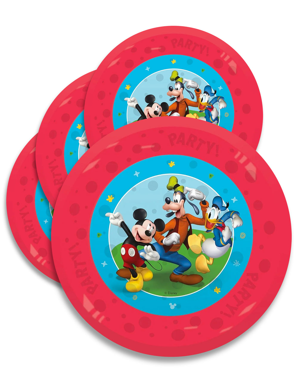 Assiettes réutilisables Mickey pour enfant rouges avec Dingo et Donald