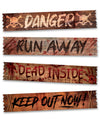 4 bannières zone zombie pour décoration d'Halloween effet bois et sanglant