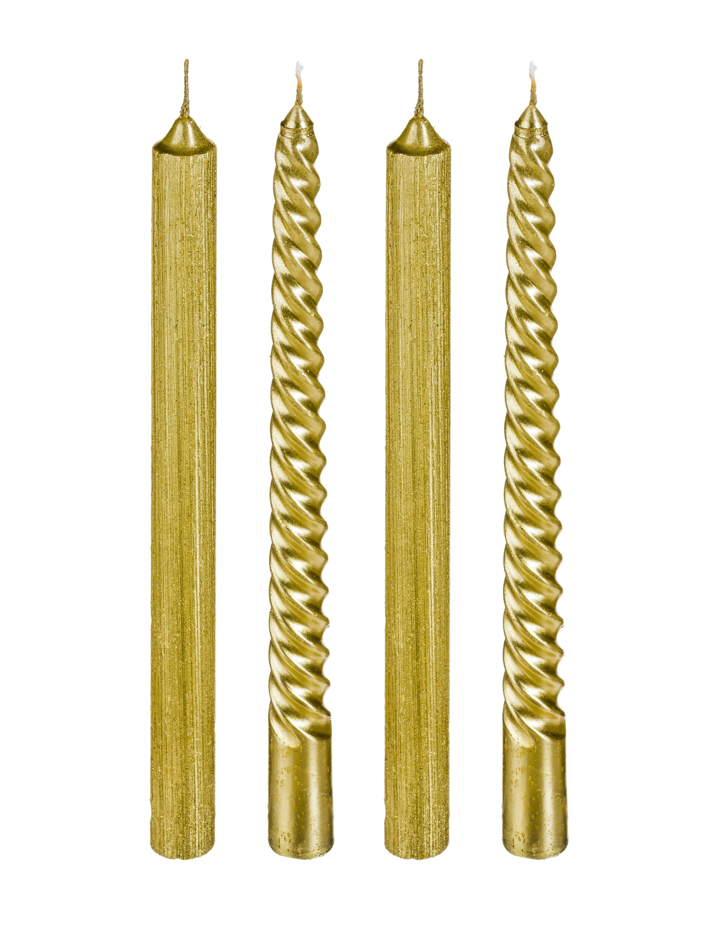 4 bougies chandelles or et paillettes 25 cm torsadées