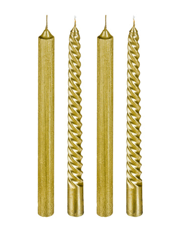 4 bougies chandelles or et paillettes 25 cm torsadées