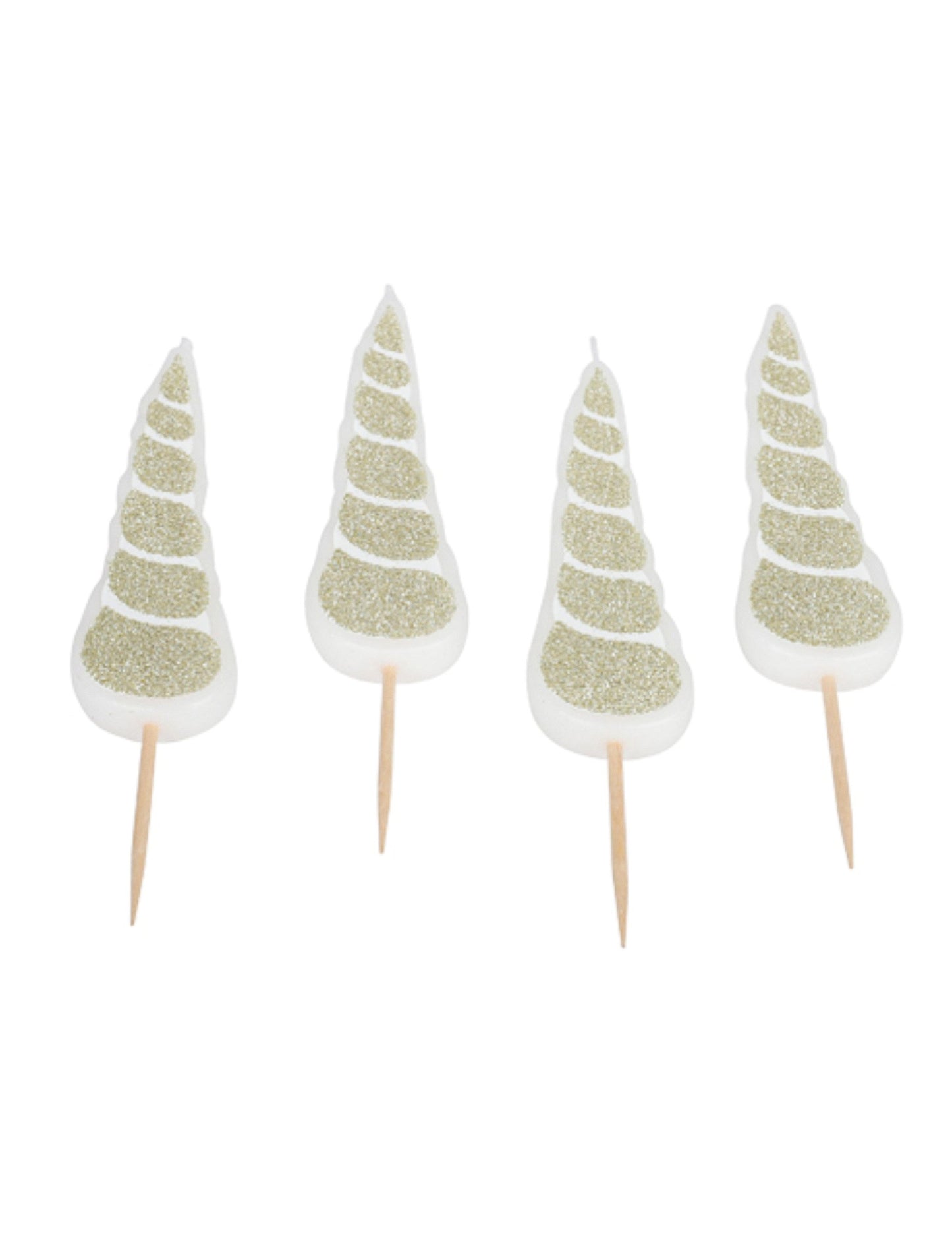 4 свещи от рог на еднорог 10 cm блясък на шампанско