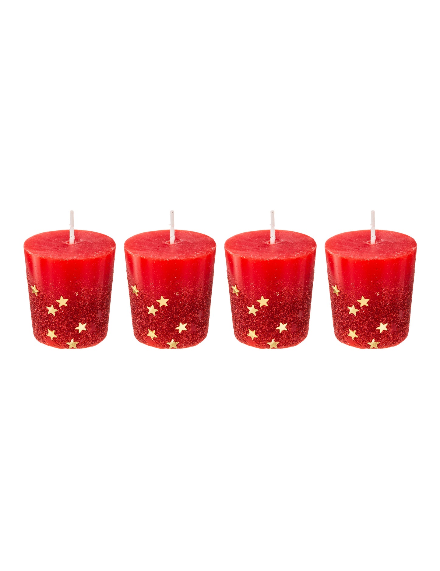 Lot de 4 bougies avec étoiles dorées pour fête rouges en cire pailletée