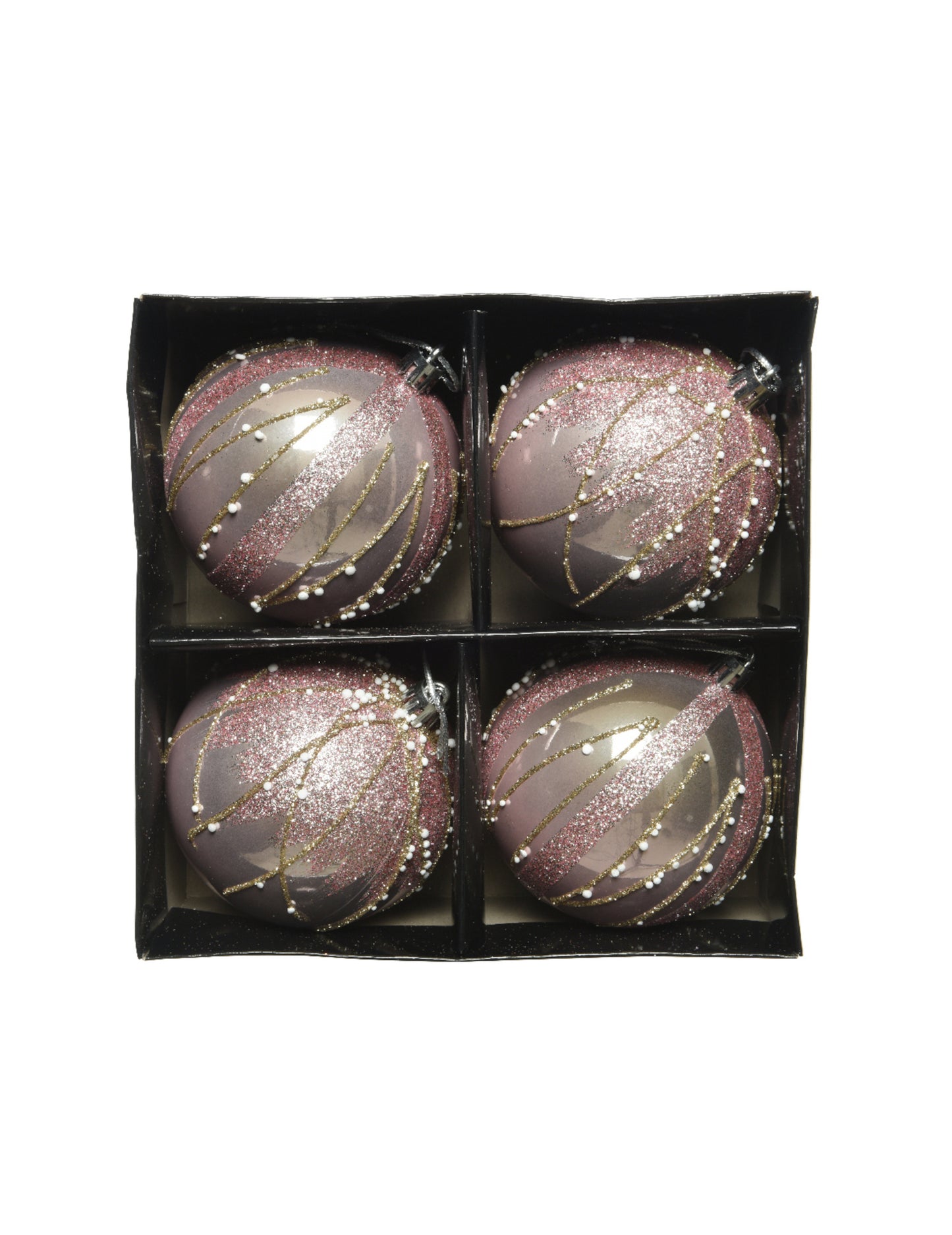 4 коледни топки с розов и златен брокат 8 cm 