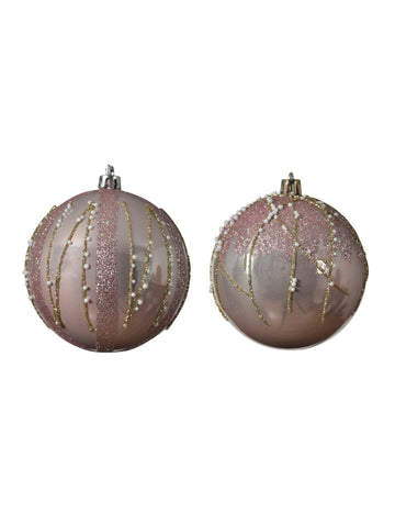 4 коледни топки с розов и златен брокат 8 cm 