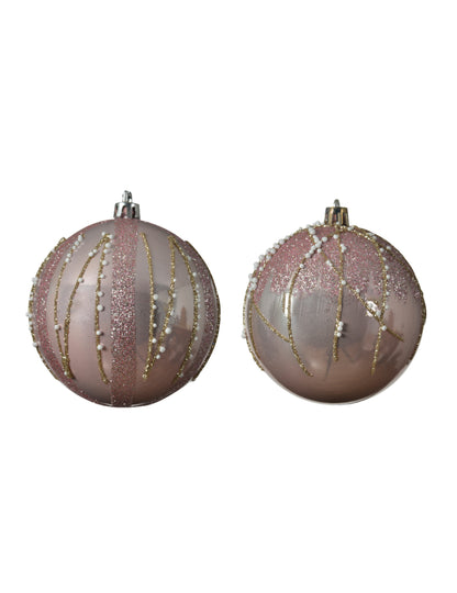 4 коледни топки с розов и златен брокат 8 cm 