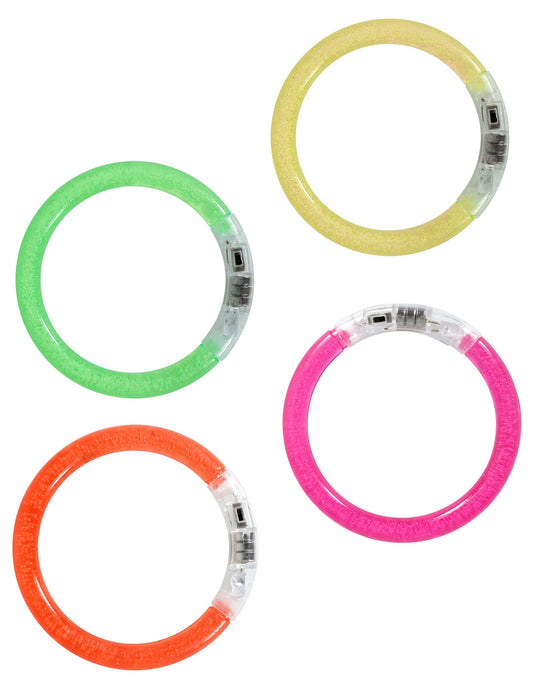 Vue d'ensemble des différents coloris des 4 bracelets lumineux LED pour adulte