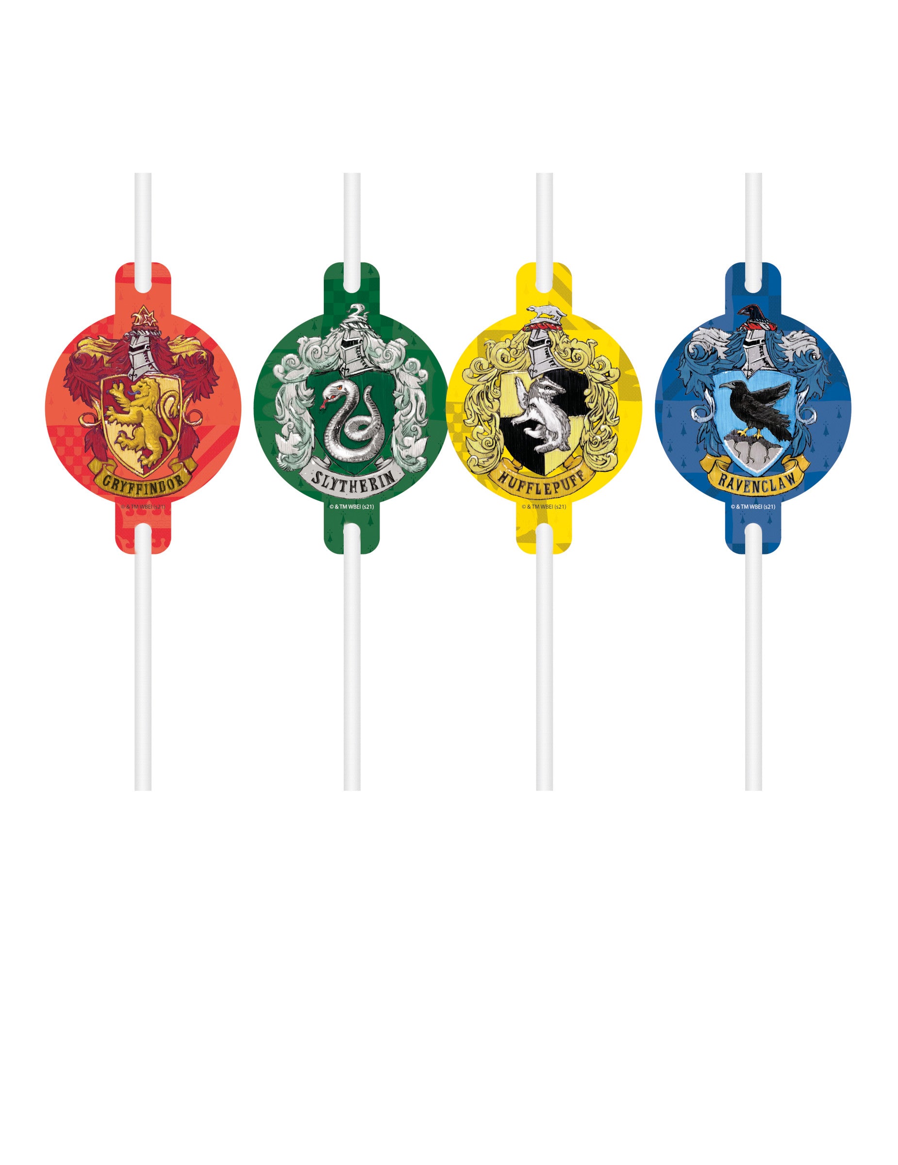 4 pailles en carton Harry Potter pour enfant multicolores blasons des maisons de Poudlard