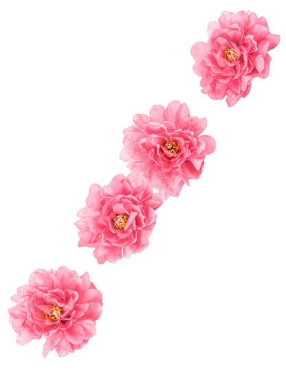 4 фуксиеви божура, 9x9 см, изработени от плат за декорация