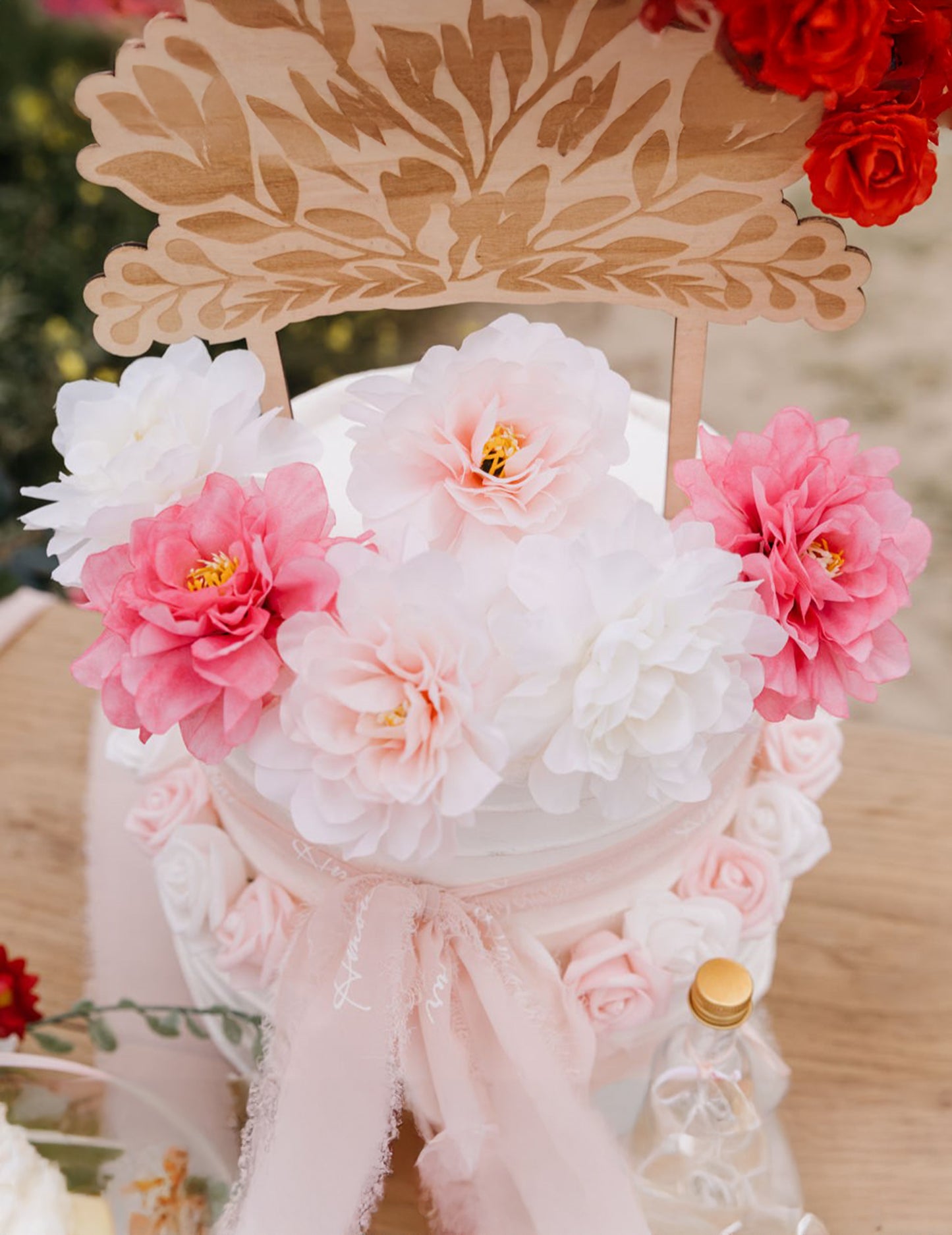 4 фуксиеви божура, 9x9 см, изработени от плат за декорация