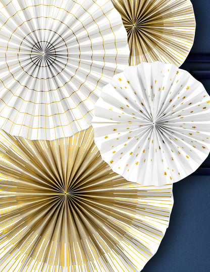 4 декоративни и златисти хартиени розетки 23, 32, 40 cm