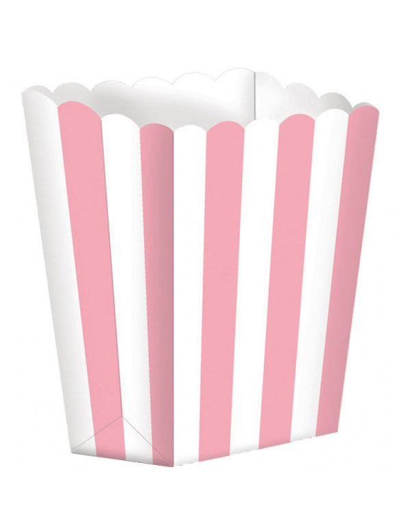 Boîte à popcorn en carton rose et blanc à rayures