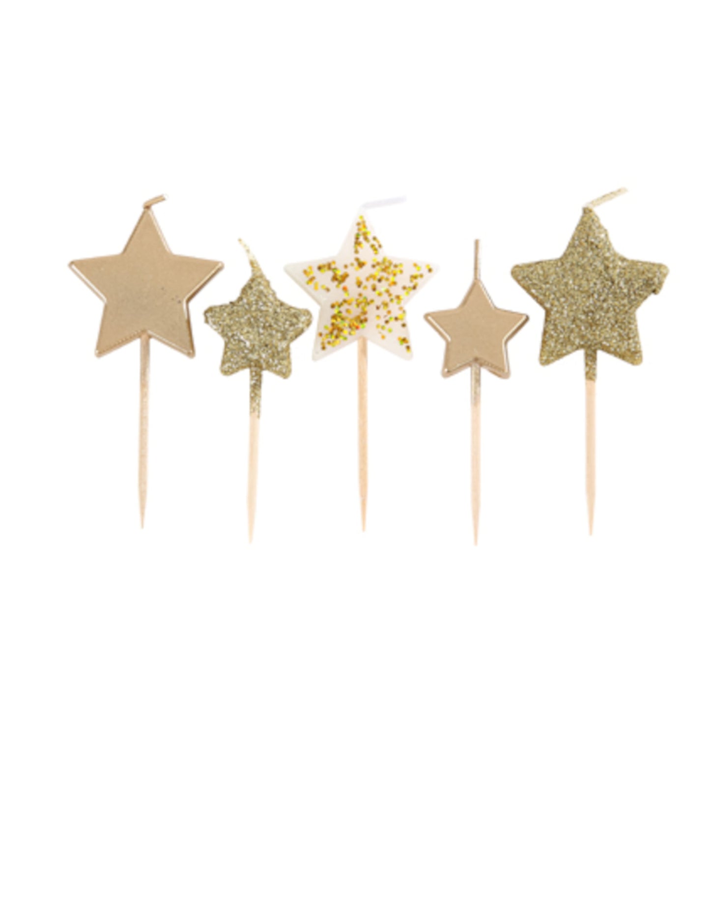 5 bougies étoiles sur pic dégradé doré pour fête à paillettes