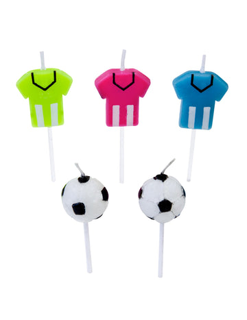 Bougies anniversaire foot pour enfant maillots et ballons multicolores