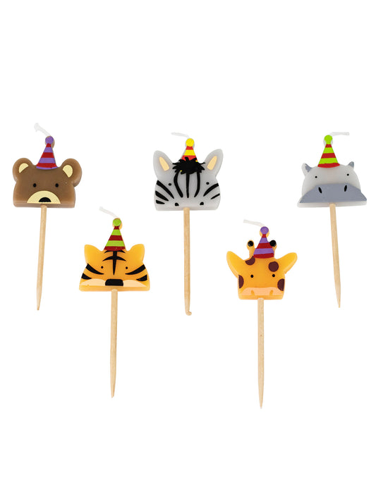 Bougies sur pic animaux sauvages multicolores avec ours tigre zèbre girafe et hippopotame