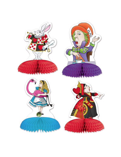 Mini centres de table Alice au pays imaginaire pour fête avec base en papier alvéolé multicolore