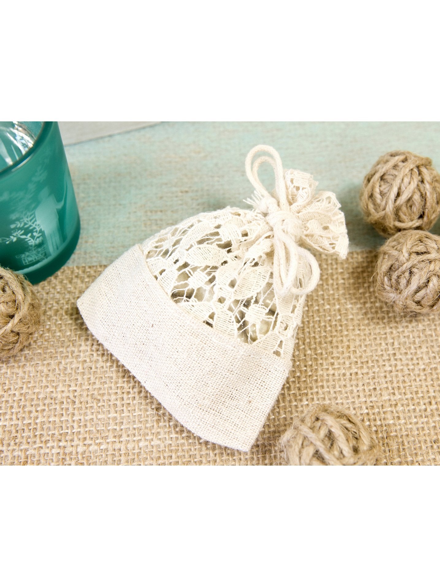 5 ленени торбички с дантела 8 x 10 cm за бонбони 