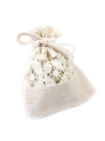 5 ленени торбички с дантела 8 x 10 cm за бонбони 