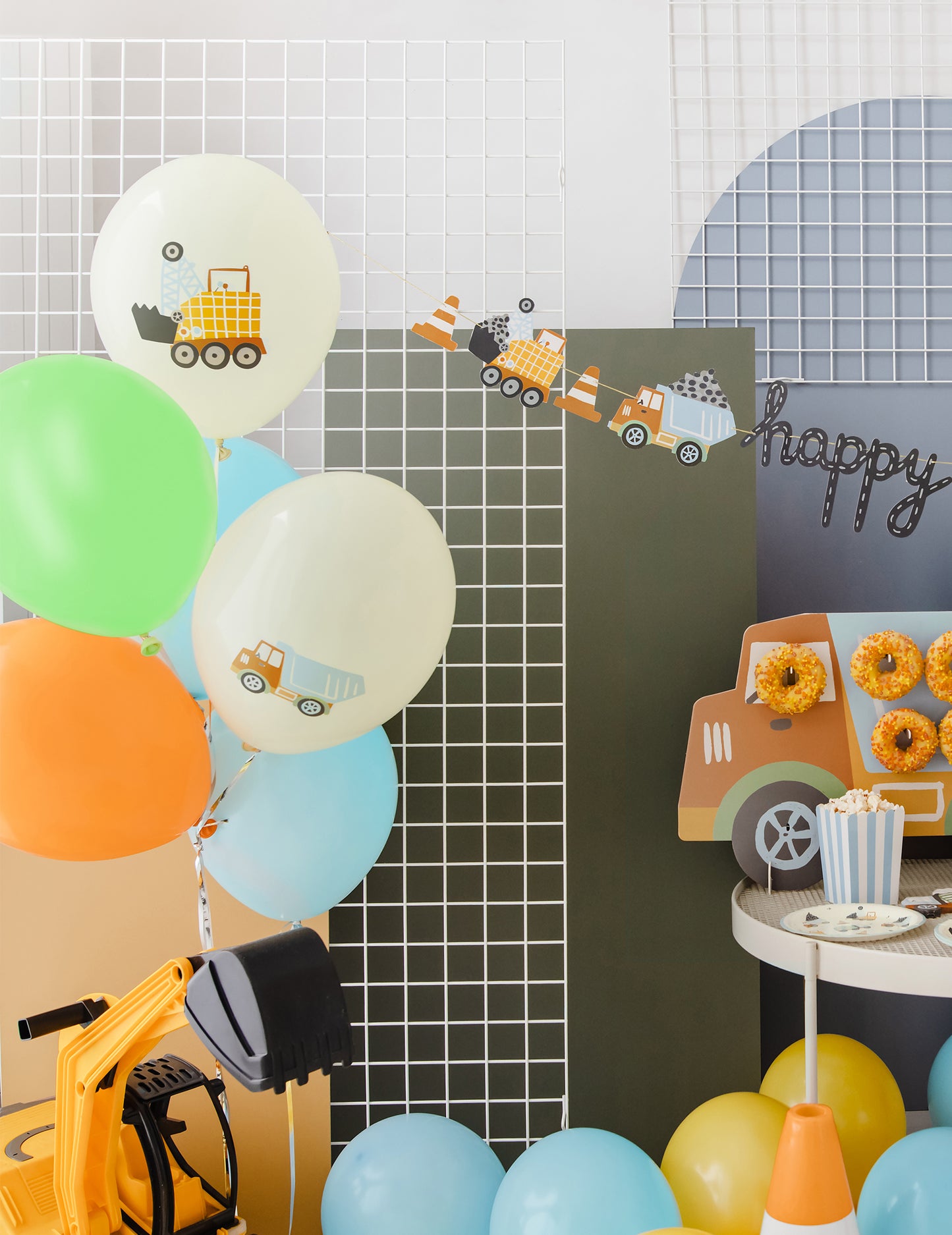 50 ballons latex véhicules de construction 30 cm