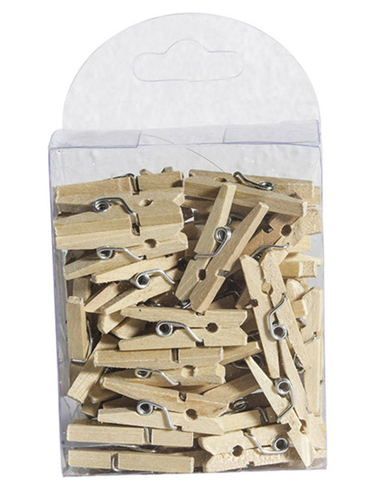 50 mini pinces à linge en bois naturel