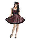 Robe années 50 pour femme noire et rouge à motifs cerises