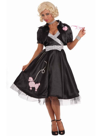 50-те Рокабили дамски костюм Пудел черно-сребрист 