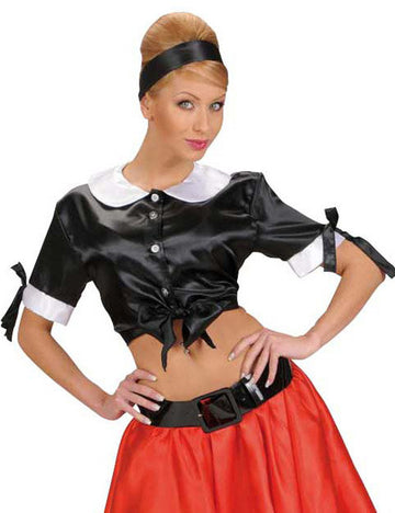 Сатенена блуза от 50-те години, къса, черно-бяла 