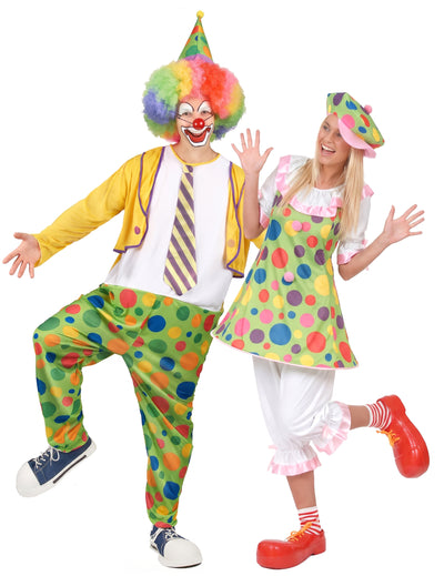 Déguisement de couple clown à pois adulte
