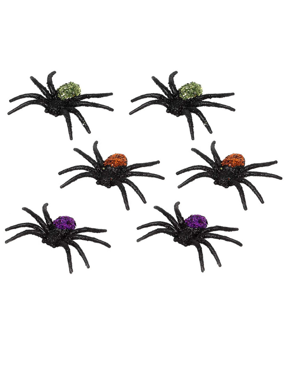 Блестящи halloween паяци за декорация, черни с зелен, оранжев и лилав гръб