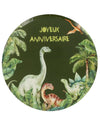 Assiettes dinosaures joyeux anniversaire pour fête vertes en carton avec décor de jungle