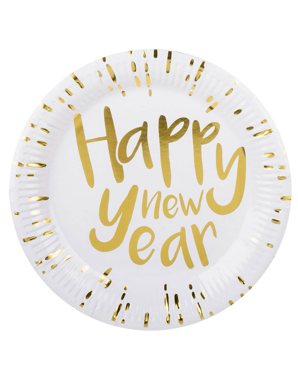 картонени чинии Happy New Year за новогодишната нощ бели и златни