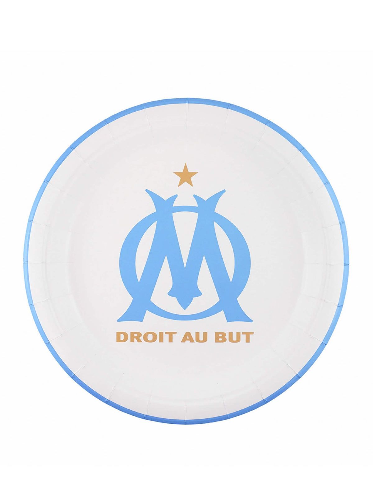 Assiettes rondes OM pour fête blanches et bleues
