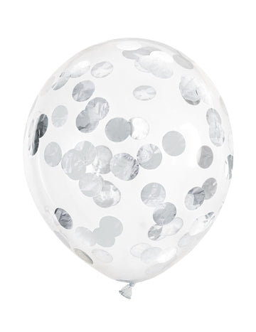 6 прозрачни балона със сребристи конфети 30 cm 