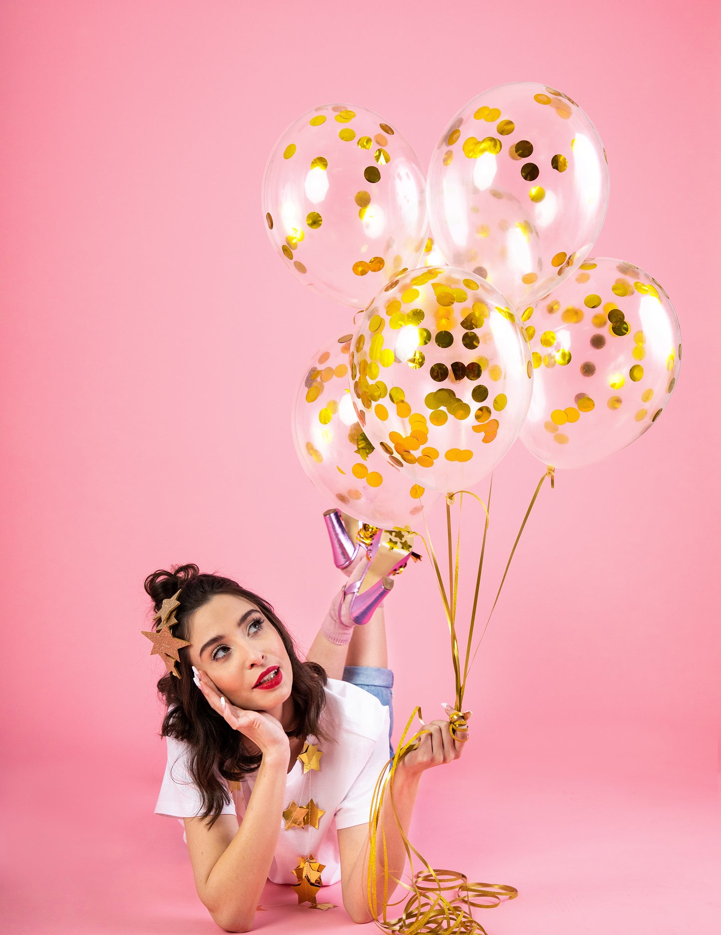 6 прозрачни балона с златни конфети 30 cm 
