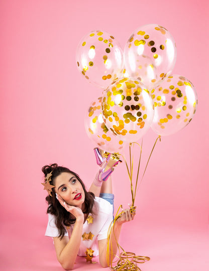 6 прозрачни балона с златни конфети 30 cm 