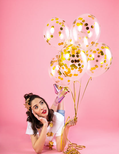 6 прозрачни балона с златни конфети 30 cm 