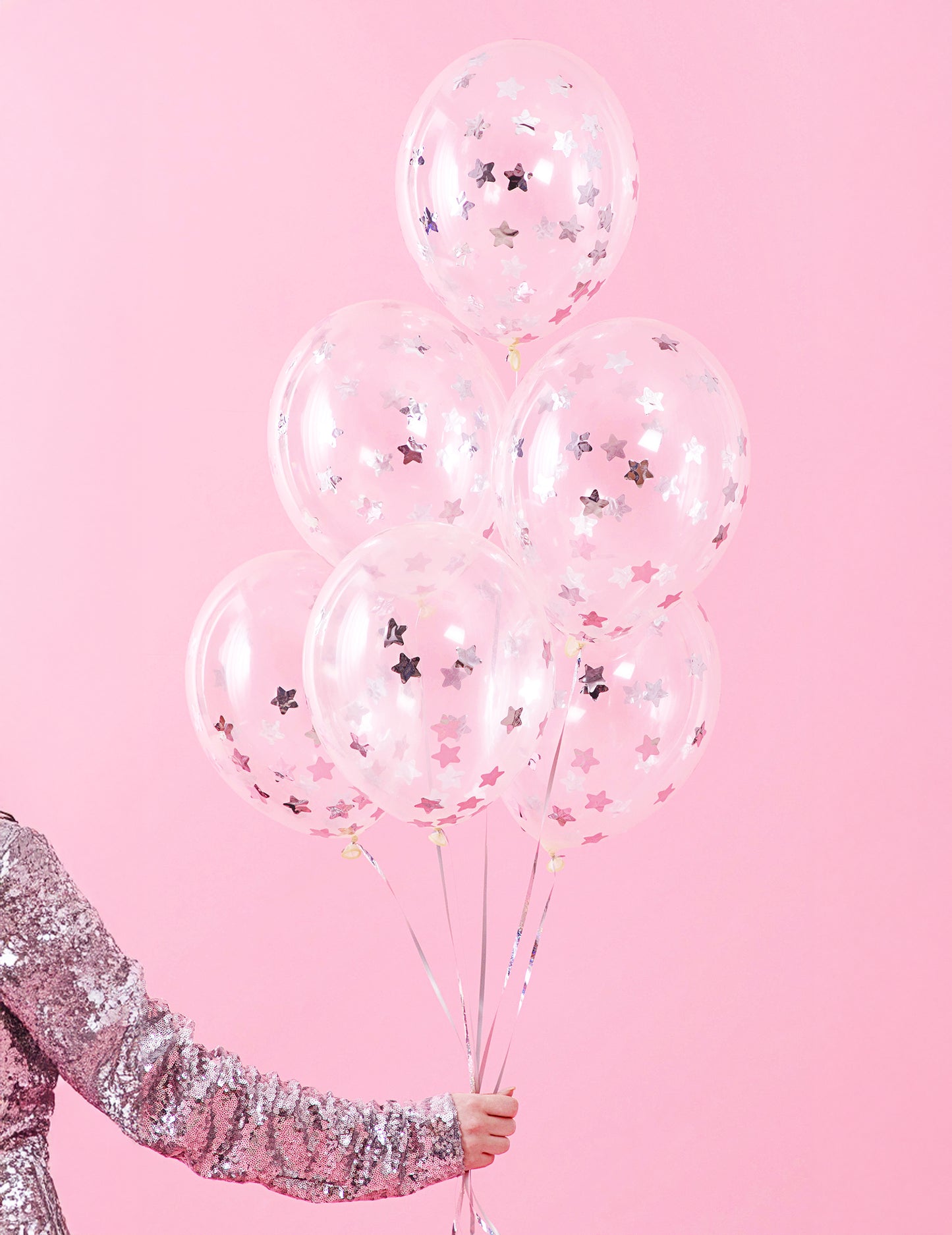 6 прозрачни балона с конфети сребърни звезди 30 cm 
