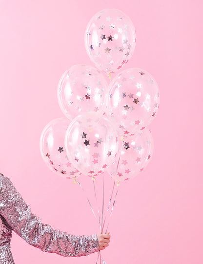 6 прозрачни балона с конфети сребърни звезди 30 cm 