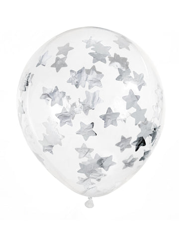 6 прозрачни балона с конфети сребърни звезди 30 cm 