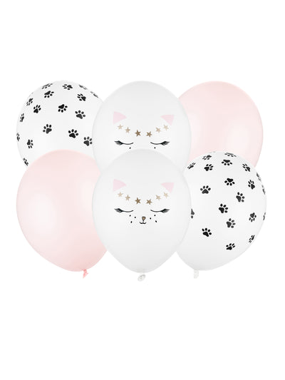 Ballons en latex chats pour décoration roses et blancs à motifs pastel