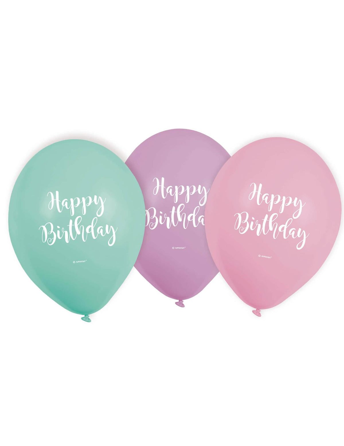 балони от латекс Happy Birthday пастелно розов, лавандулов и ментово