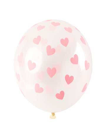 6 прозрачни латексови балона с светлорозови сърца 30 cm за сватба 