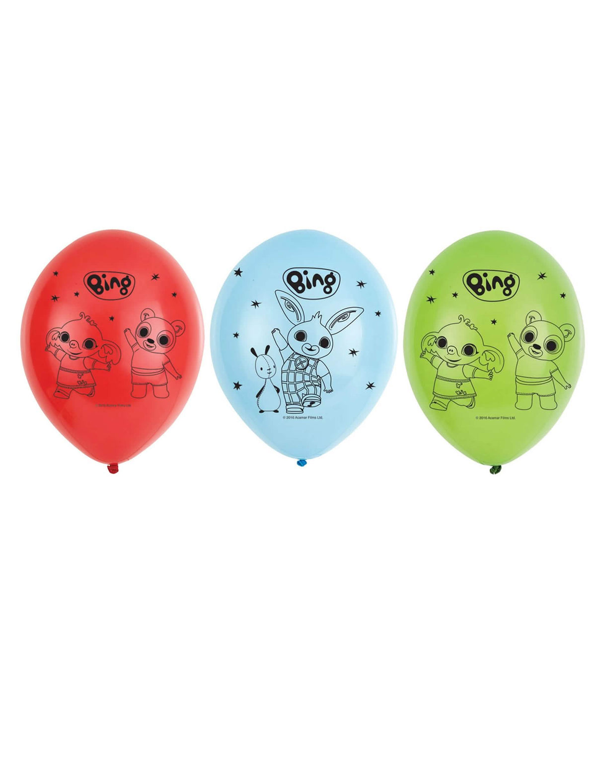Ballons en latex Bing pour enfant rouges bleus et verts