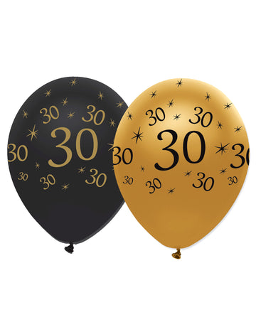 6 латекс балони 30 години черно и златисто 30 см