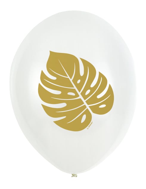 Détail de la feuille dorée des ballons en latex tropical chic