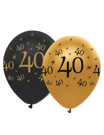 6 латекс балони 40 черни и златни години 30 см