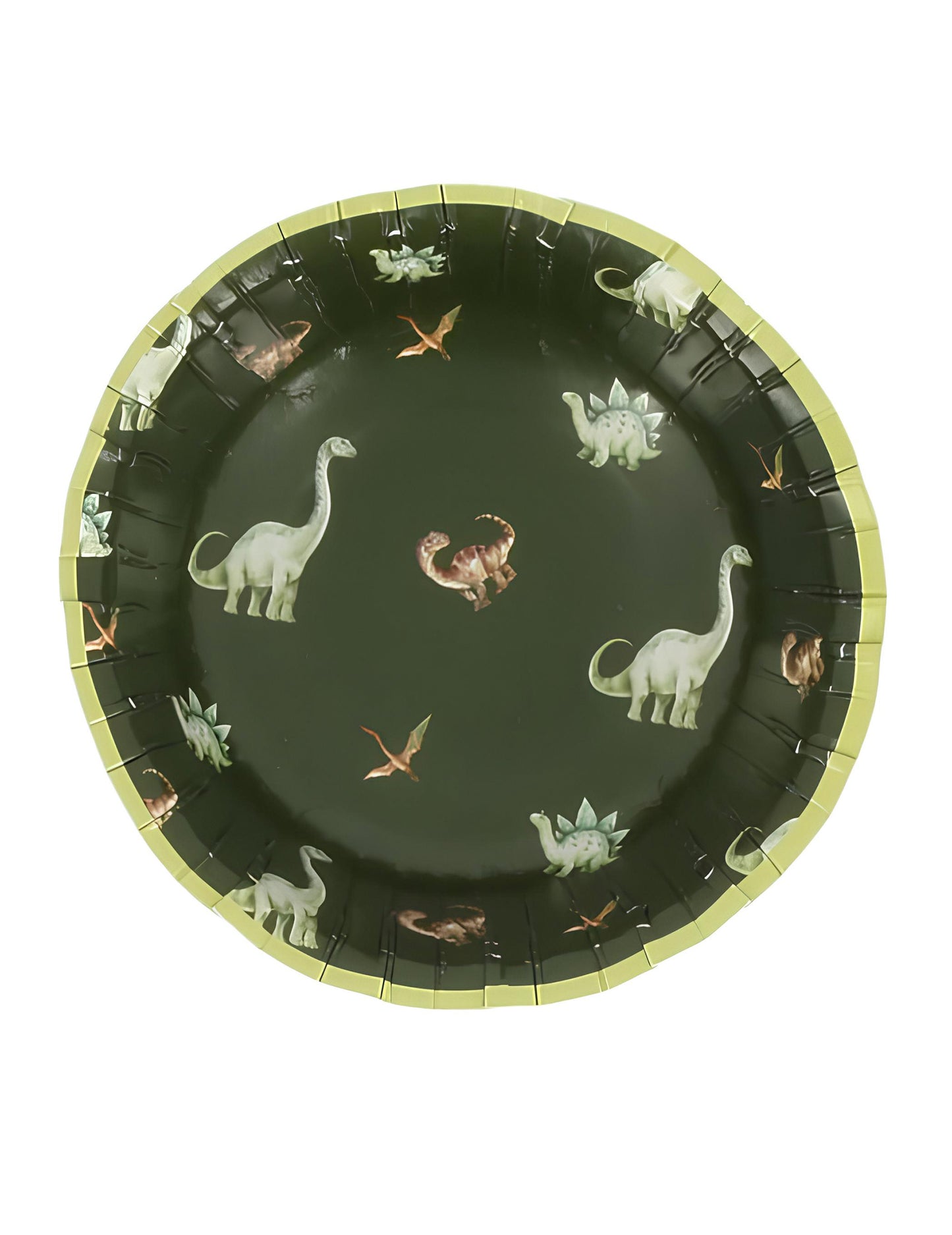Bols dinosaures pour anniversaire vert en carton avec motifs variés