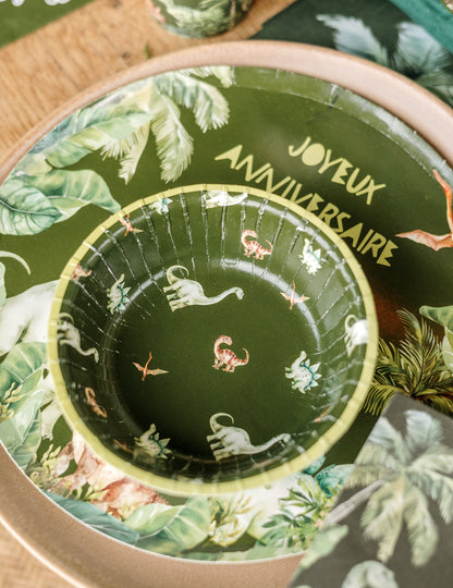 6 зелени картонени купички с динозаври 13 cm за рожден ден